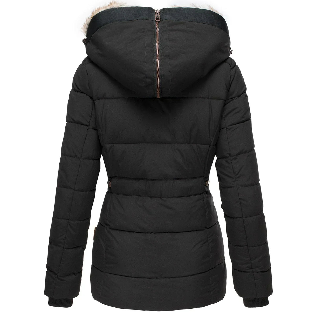 Langer Wintermantel Damen mit Pelzfutter und Thermische Isolierung-3