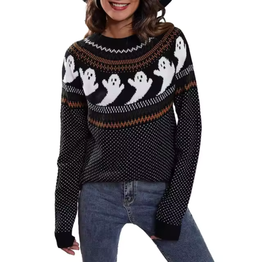 Damenpullover mit Geisterdruck Weiche Baumwolle Polyester 2