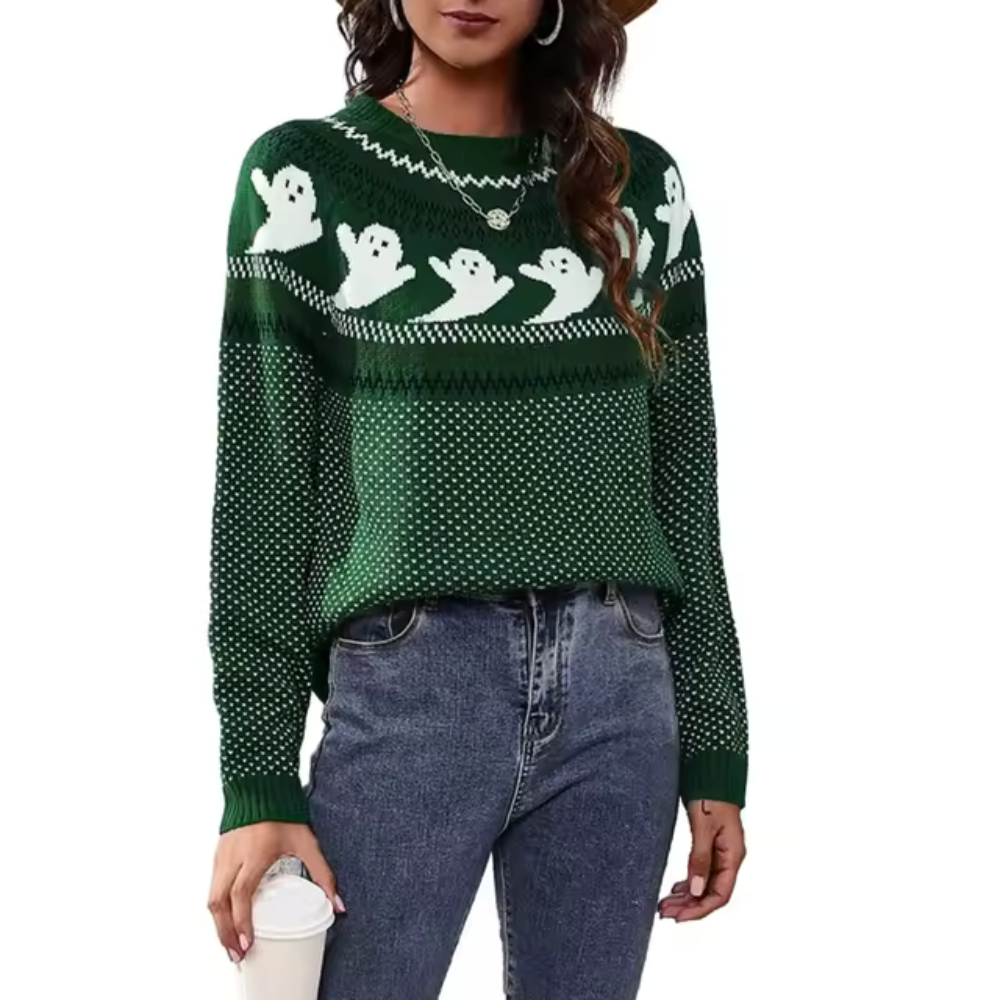 Damenpullover mit Geisterdruck Weiche Baumwolle Polyester 3