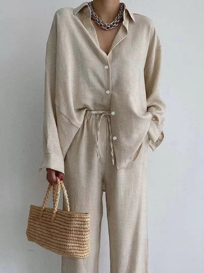 Variant image for Damen-Set, Leinen, Bluse, und weiter Hose, leicht, atmungsaktiv-10