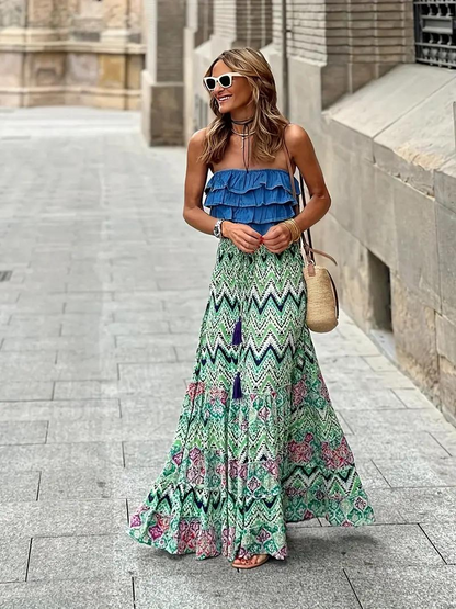 Variant image for Damen-Maxirock, gerafft, Boho, Polyester-1