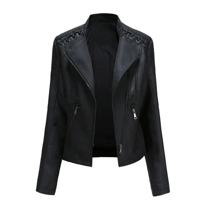 Variant image for Damen-Bikerjacke, langärmelig, Synthetikleder, modernes Design-13