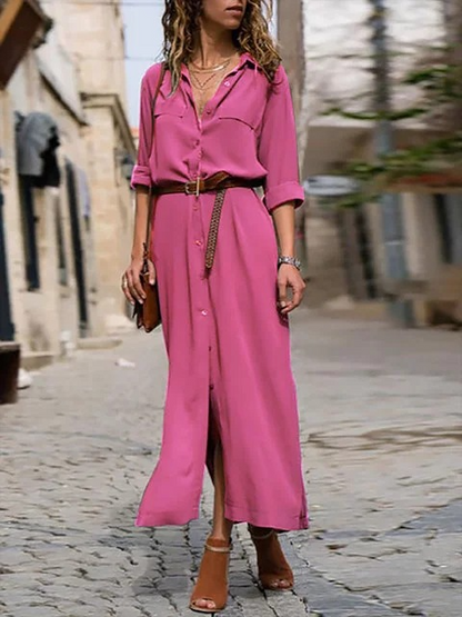 Damen-Kleid, langärmelig, boho, Stil, weicher Stoff, mit Gürtel-6