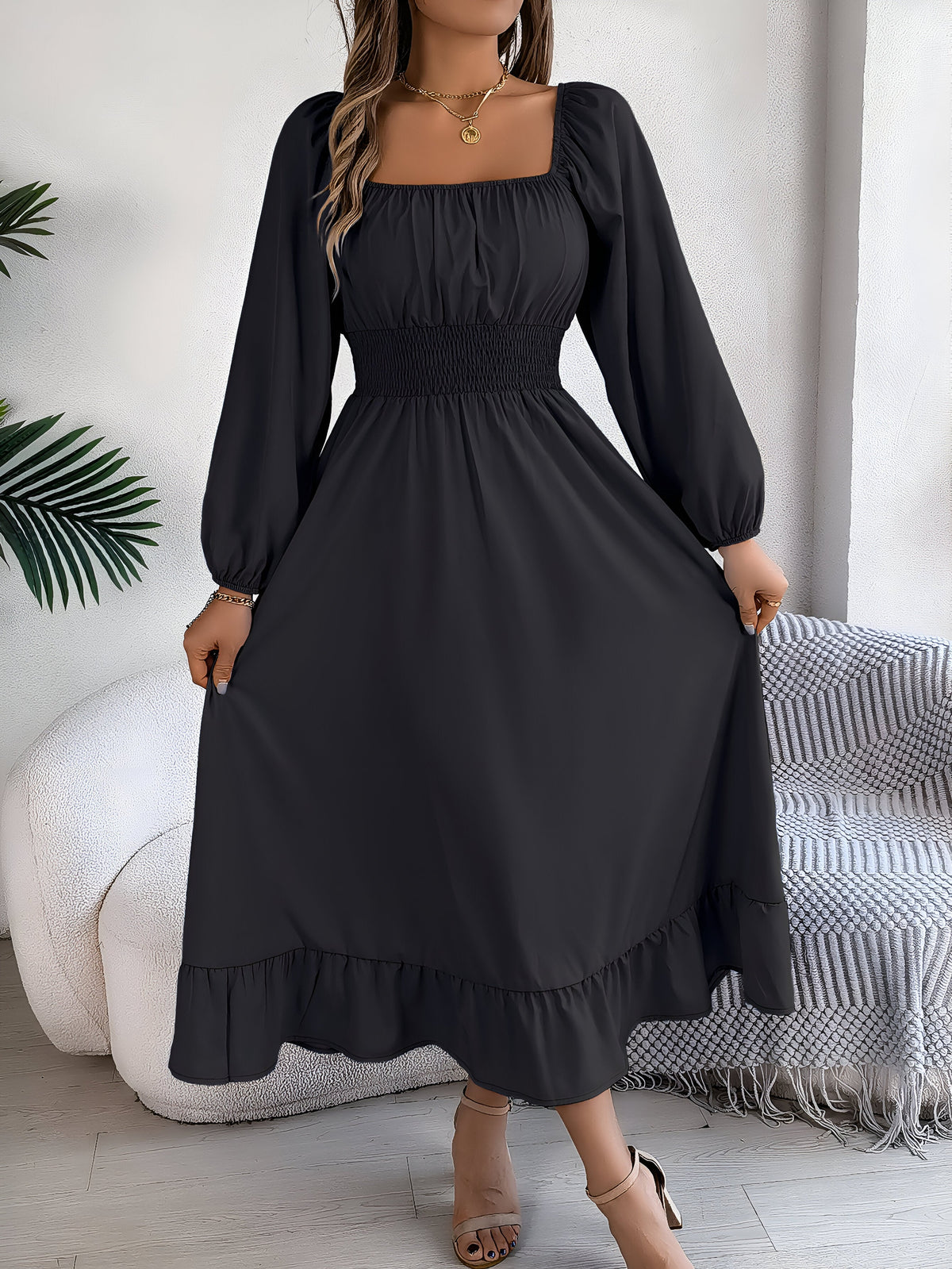 Variant image for Damen-Kleid, hoher Hals, Schleppen-Design, hochwertiger Stoff-5