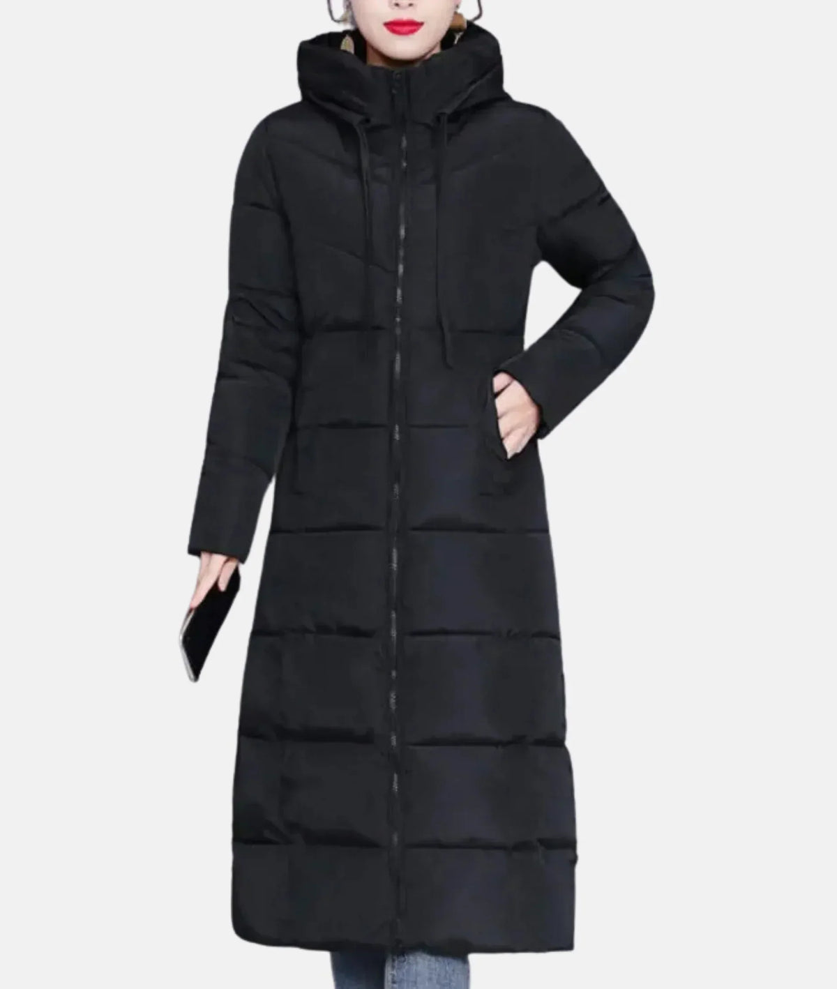 Langer Wintermantel Damen Elegant Kapuze Nachhaltige Baumwolle Polyester-1