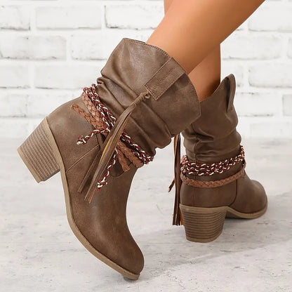 Damen-Stiefel, Cowboy-Stil, klassisches Design, Leder-4