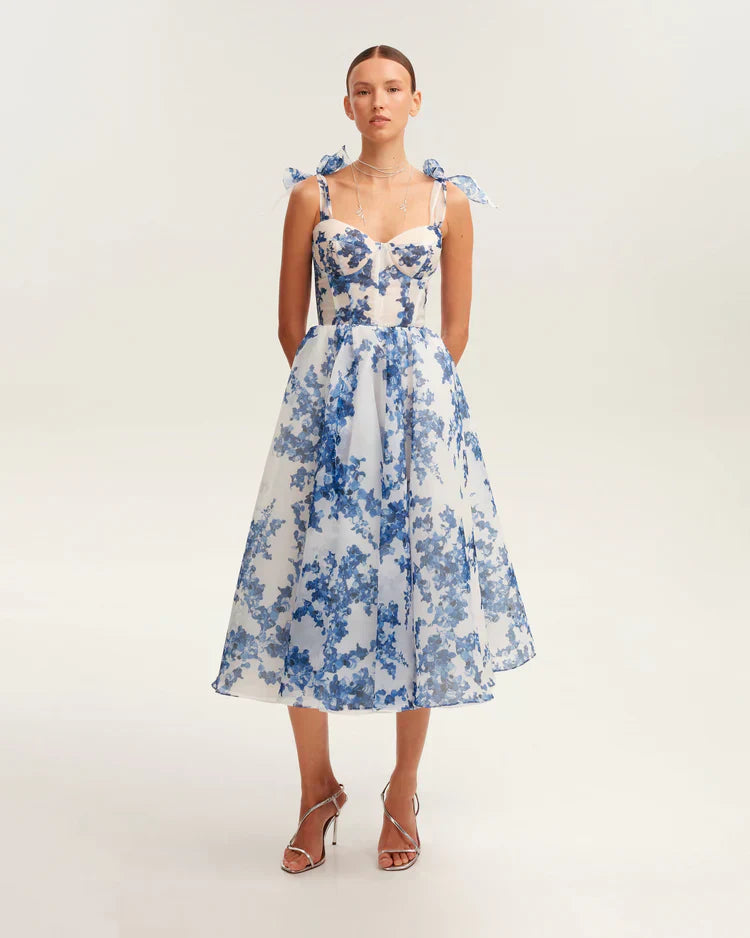 Variant image for Damen-Midi-Kleid, Organza, mit Hortensienmuster leichtes und luftiges, eleganter Stil-3