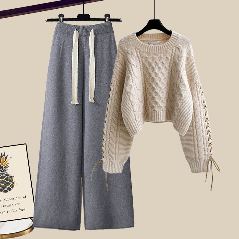 Damen-Kleidung-Set Gestrickter Pullover und Hose für den Herbst-2