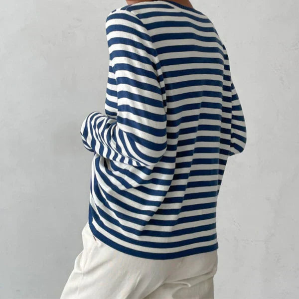 Damen-T-Shirt, gestreifte Baumwolle, lässige Passform-3