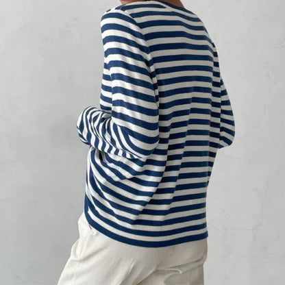 Damen-T-Shirt, gestreifte Baumwolle, lässige Passform-3