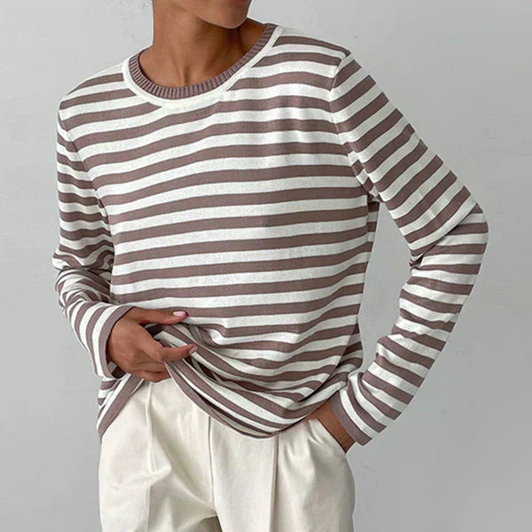 Damen-T-Shirt, gestreifte Baumwolle, lässige Passform-6