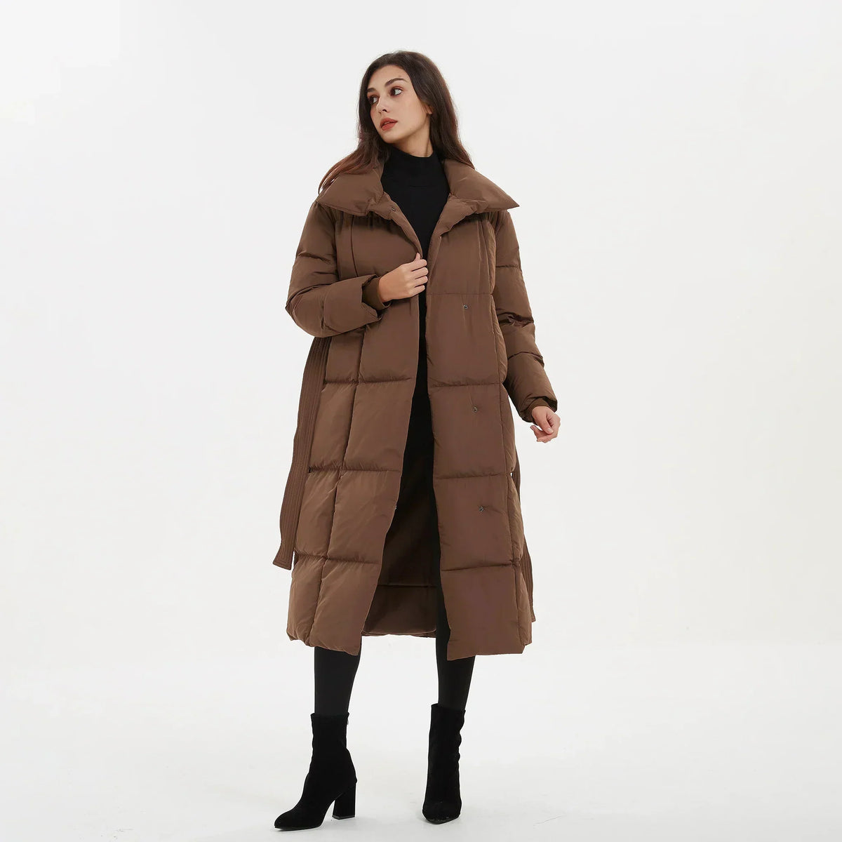 Damen-Winterjacke, lang, elegant, Design, hochwertig, Stoff-5