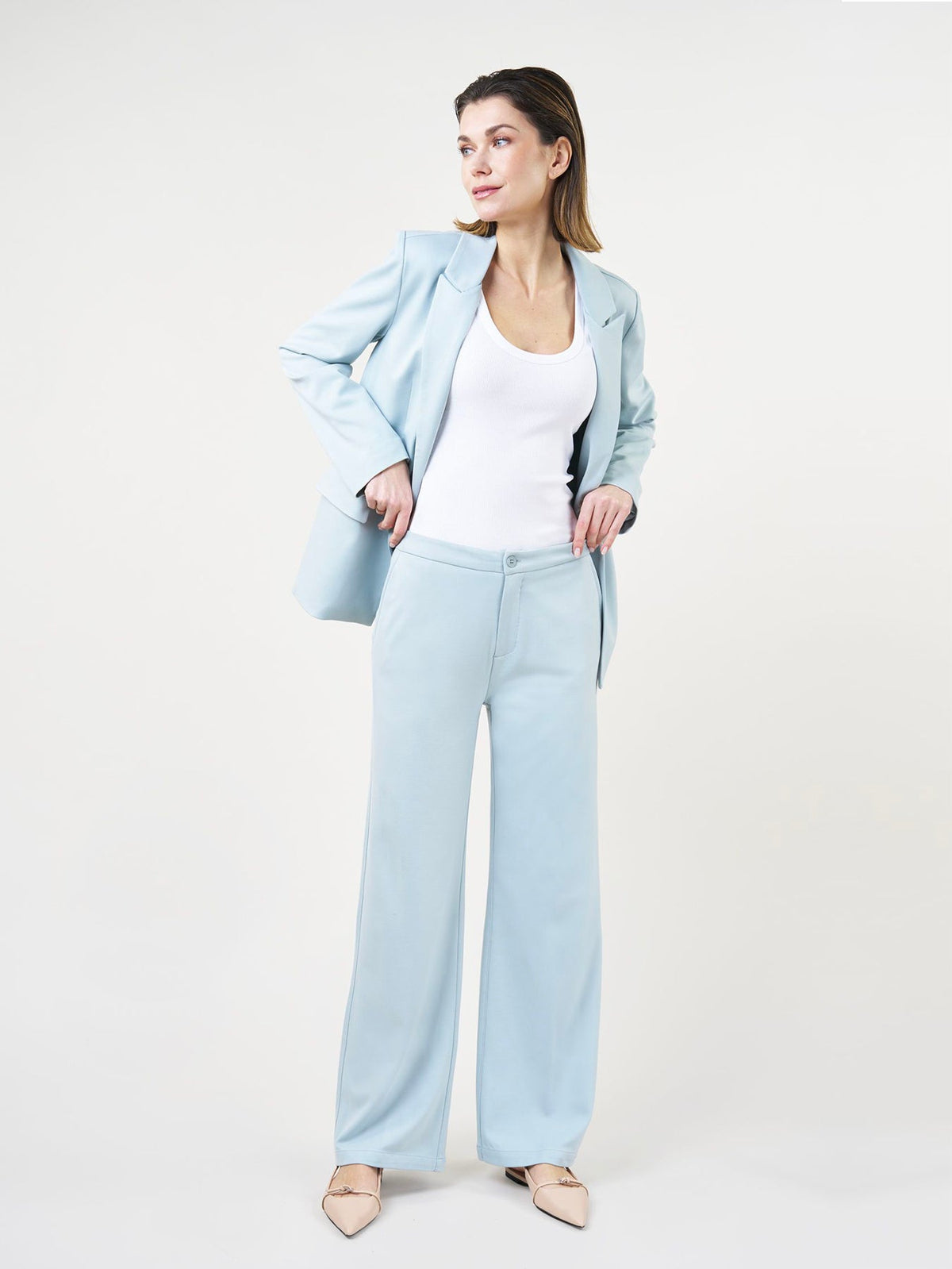 Damen-Hose, hohe Taille, weites Bein, Stretch, Denim-2