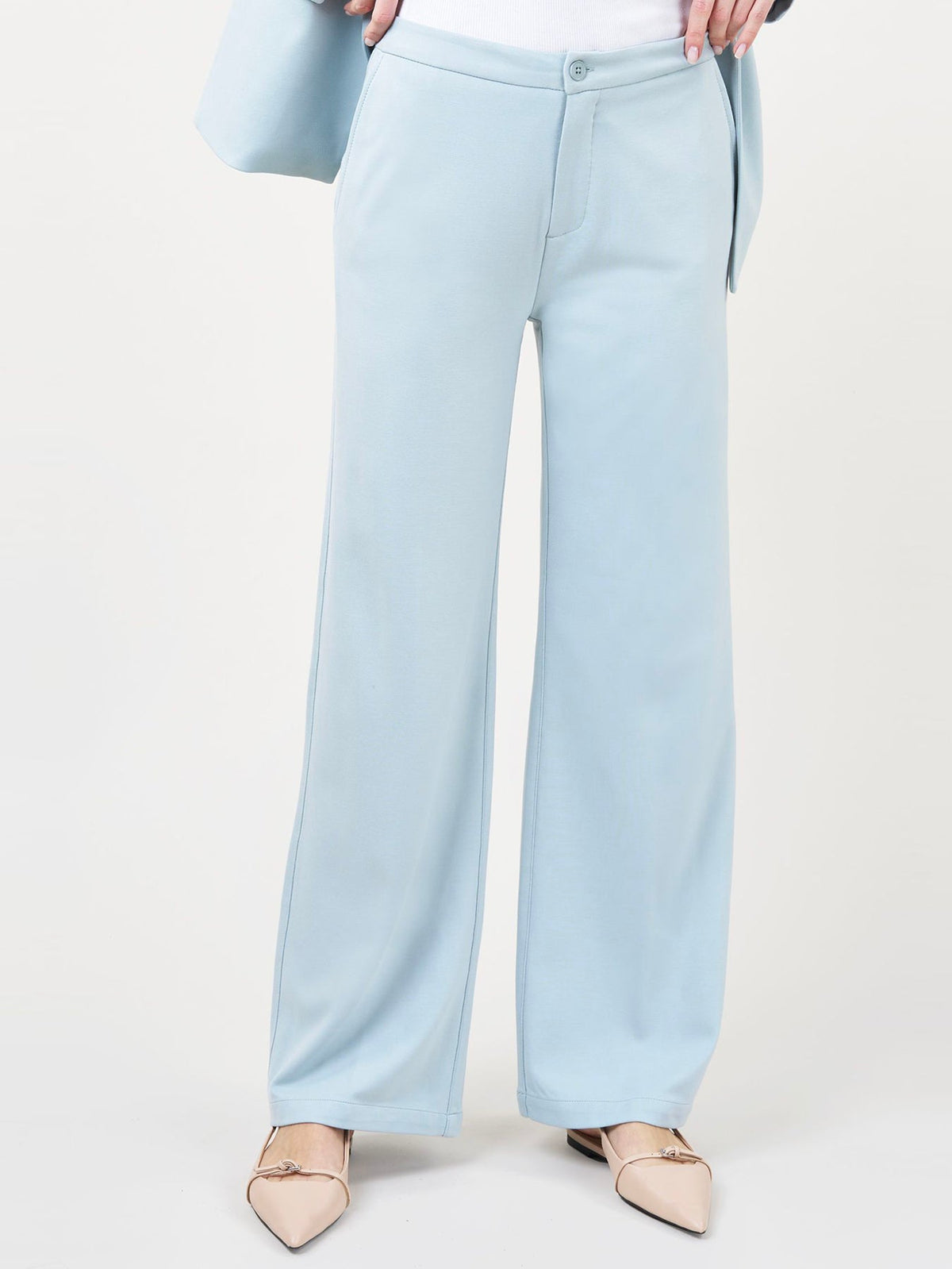 Damen-Hose, hohe Taille, weites Bein, Stretch, Denim-1