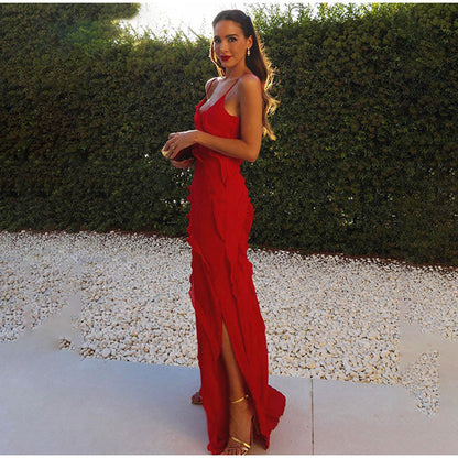 Maxikleid Damen mit Rüschen Lang Polyester-2