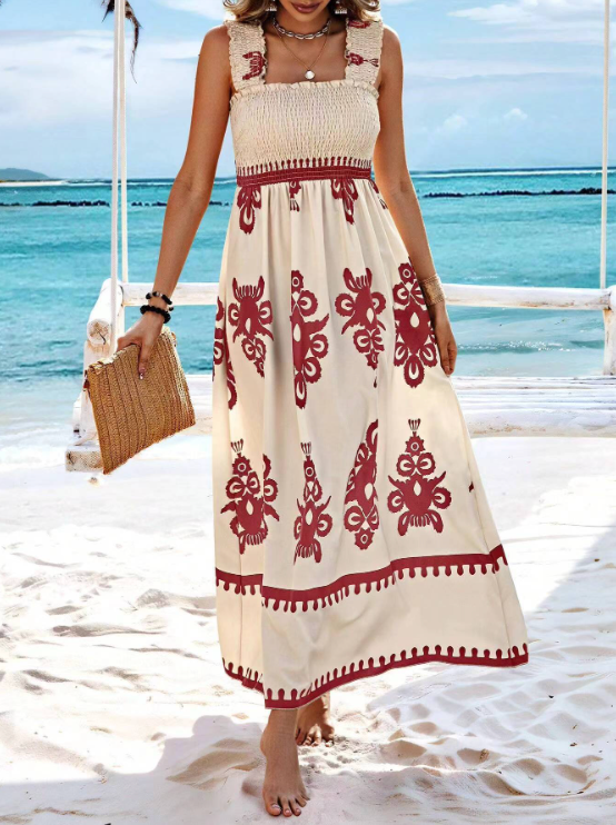 Variant image for Damen-Kleid, Boho, mit elastischen Details, hochwertiger Stoff-31