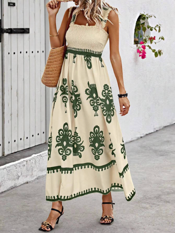 Variant image for Damen-Kleid, Boho, mit elastischen Details, hochwertiger Stoff-1