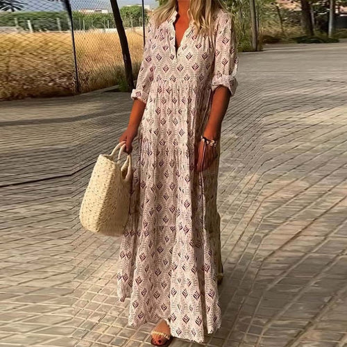 Boho-Damenkleid mit V-Ausschnitt aus luftigem Material-1