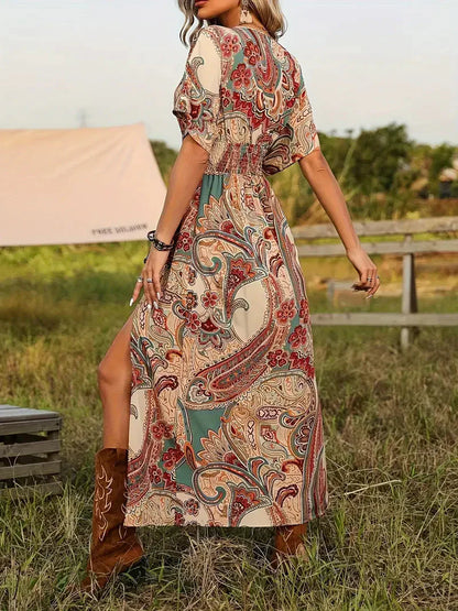 Maxikleid Damen Boho Paisley Lang Polyester für Sommer-2