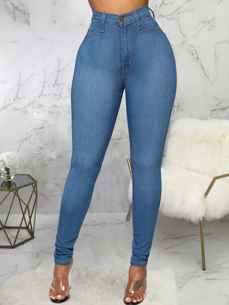 Damen-Jeans High Waist Elastische Passform Strapazierfähige Materialien-1