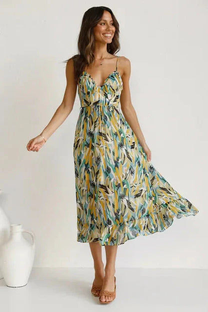 Variant image for Damen-Sommerkleid, Boho, V-Ausschnitt, Polyester, Spaghettiträger-9