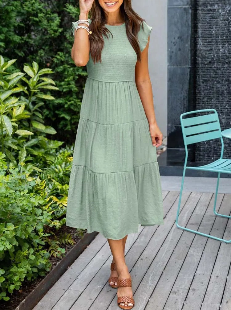 Variant image for Damen-Midikleid, mit Schmetterlingsärmel und elegant Silhouette aus Polyester-18