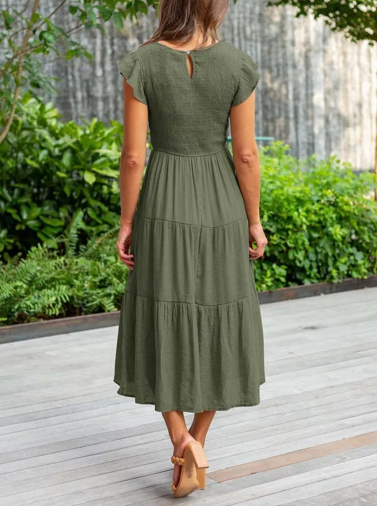 Variant image for Damen-Midikleid, mit Schmetterlingsärmel und elegant Silhouette aus Polyester-21