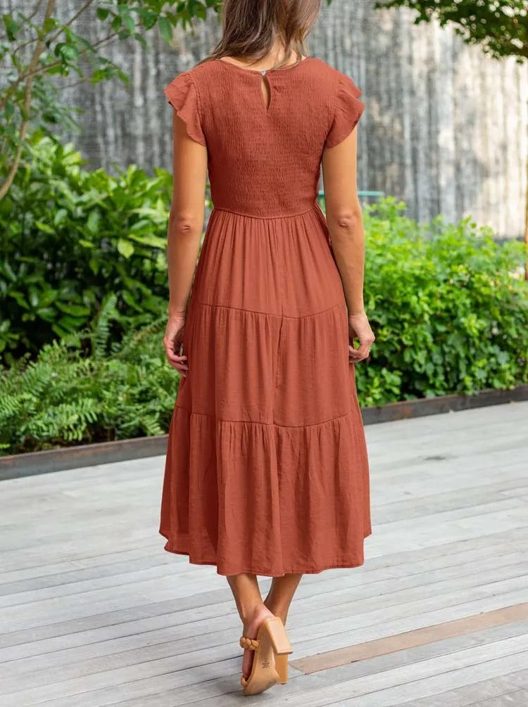 Damen-Midikleid, mit Schmetterlingsärmel und elegant Silhouette aus Polyester-2