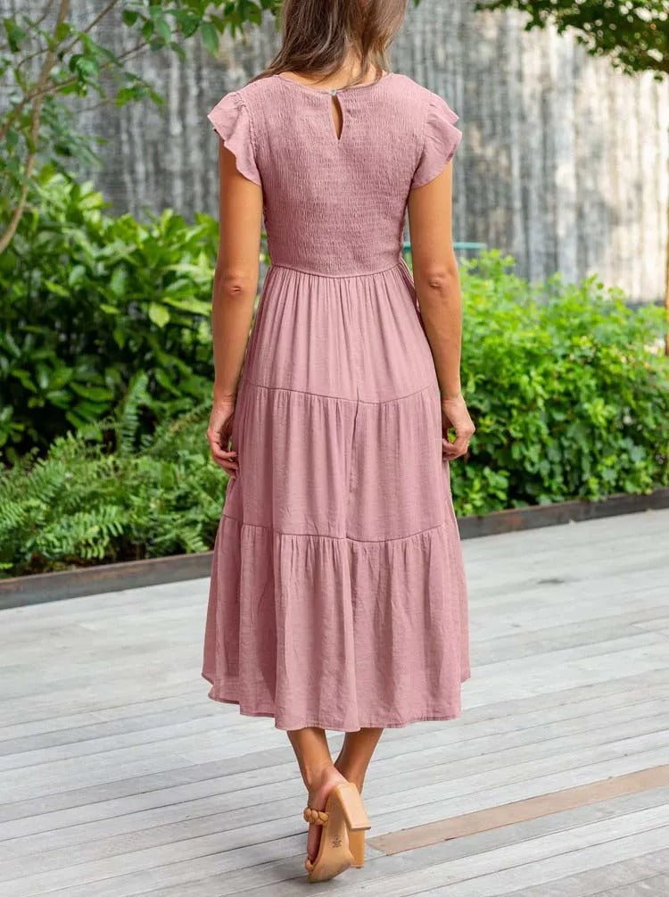 Damen-Midikleid, mit Schmetterlingsärmel und elegant Silhouette aus Polyester-4