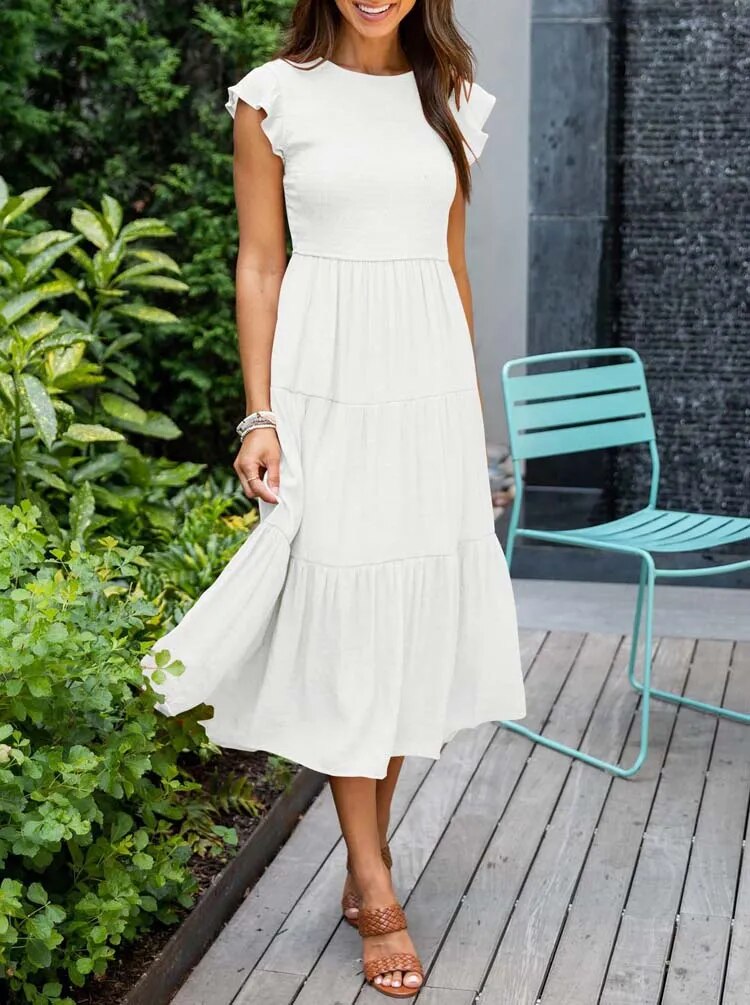 Variant image for Damen-Midikleid, mit Schmetterlingsärmel und elegant Silhouette aus Polyester-12