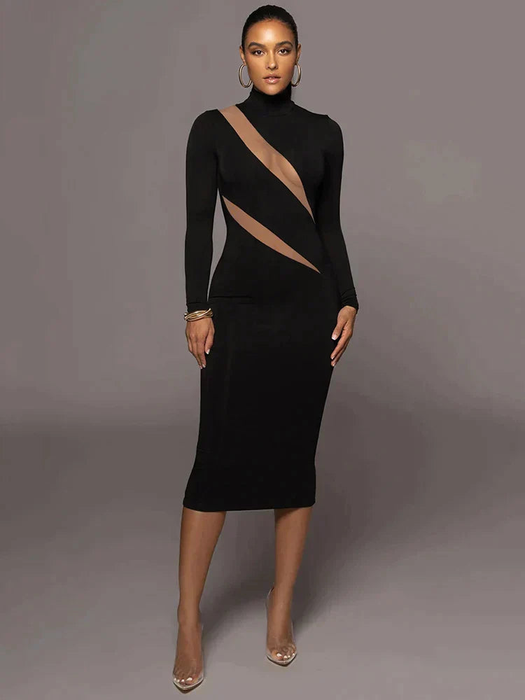 Variant image for Maxikleid Damen Lang Ärmel Gemustert Polyester-1