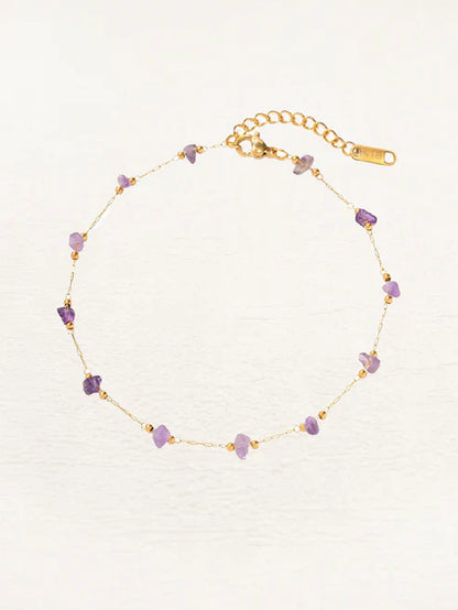 Damen-Fußkette, Amethyst, Gold, elegantes Design-1