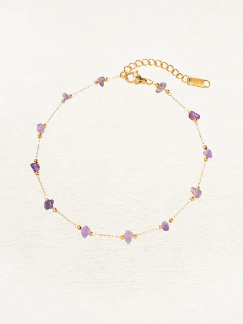 Damen-Fußkette, Amethyst, Gold, elegantes Design-1