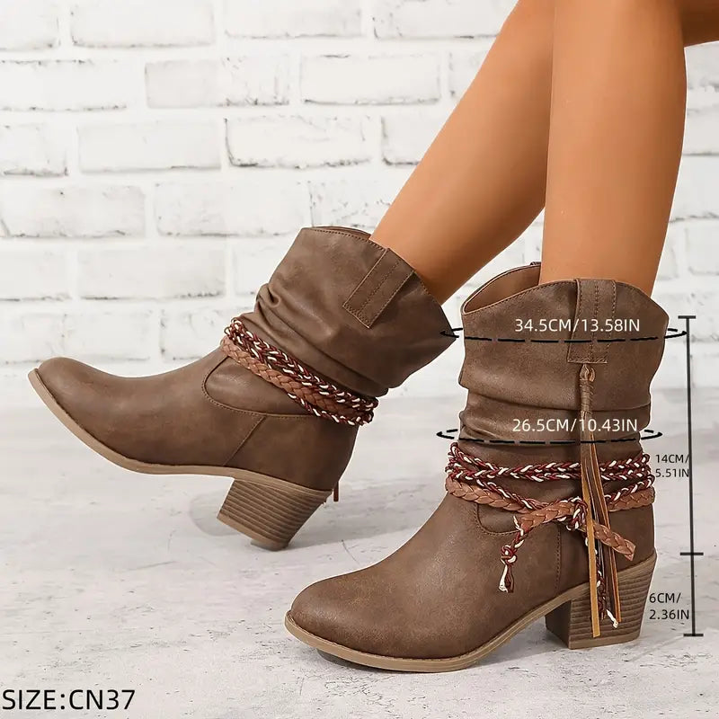 Damen-Stiefel, Cowboy-Stil, klassisches Design, Leder-3