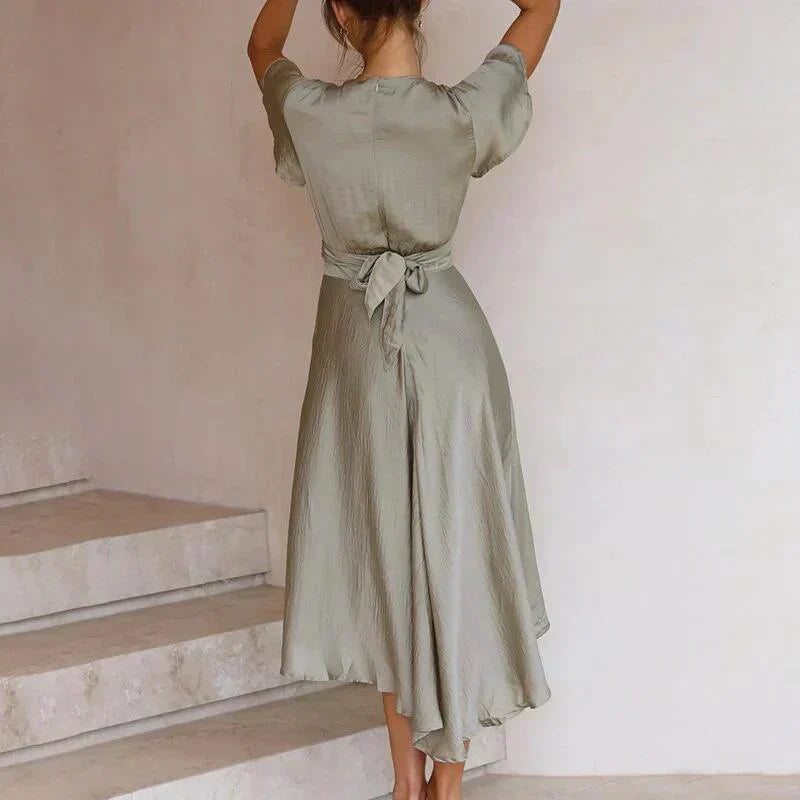Damen-Kleid, V-Ausschnitt, knielanges Polyester, schöne Damenkleider-3