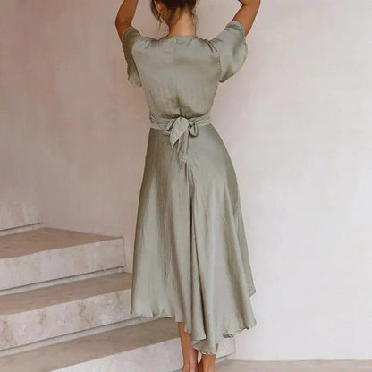 Damen-Kleid, V-Ausschnitt, knielanges Polyester, schöne Damenkleider-3