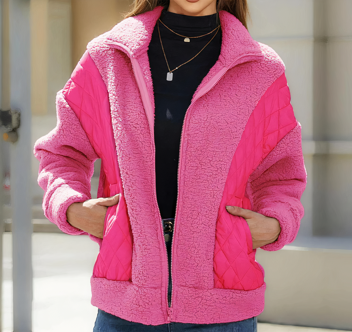 Variant image for Damenjacke Gesteppt Fleece Patchwork-Design-11