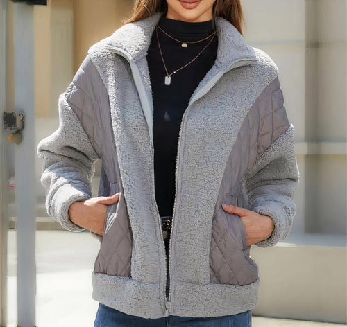 Damenjacke Gesteppt Fleece Patchwork-Design-1