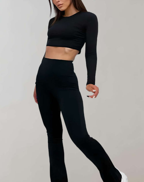 Damen-Hose, hohe Taille, weites Bein, atmungsaktiver Stoff 1