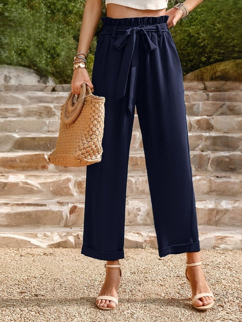 Damen-Hose, hohe Taille, verstellbare Schnürung, weiches atmungsaktives Material-2
