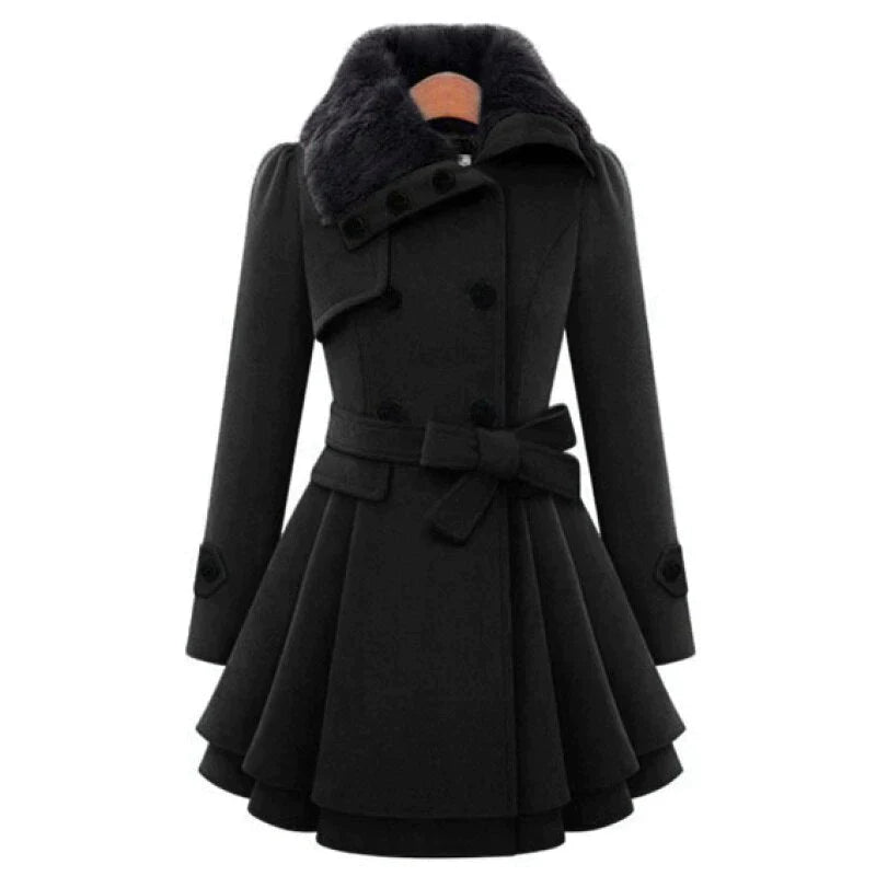 Damen-Trenchcoat, eleganter Schnitt, mit veganem Pelz und verstellbarem Gürtel-5