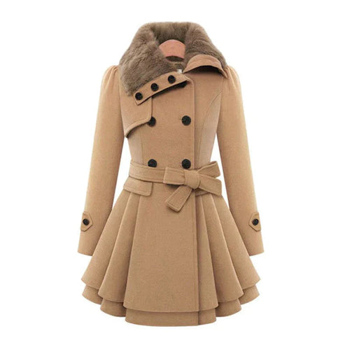 Damen-Trenchcoat, eleganter Schnitt, mit veganem Pelz und verstellbarem Gürtel-1