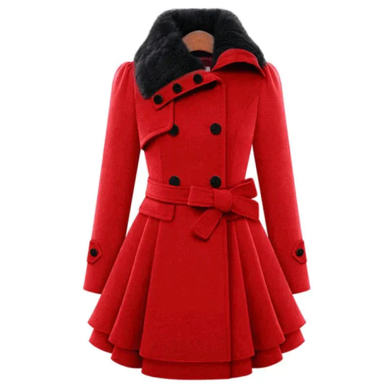 Variant image for Damen-Trenchcoat, eleganter Schnitt, mit veganem Pelz und verstellbarem Gürtel-6