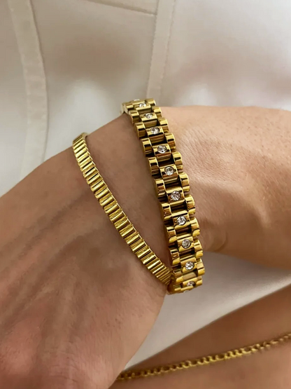 Damen-Armband, Gold, weit, mit Zirkonia, elegantes Design-1