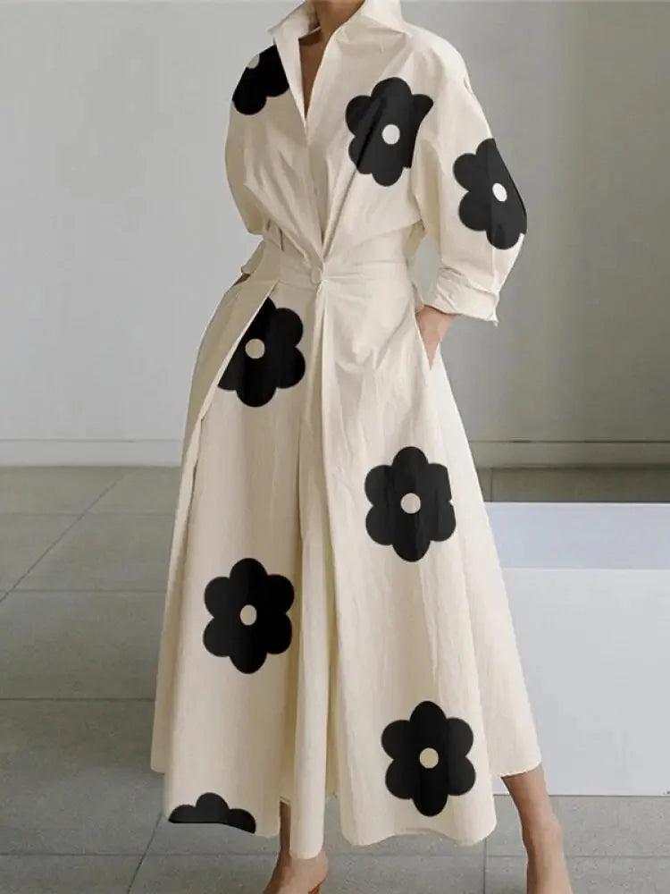 Damen-Maxikleid, gemustert hohe Taille, leichter Stoff-2