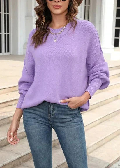 Variant image for Damen-Strickpullover, lässiger O-Ausschnitt, weich, langer Ärmel-5