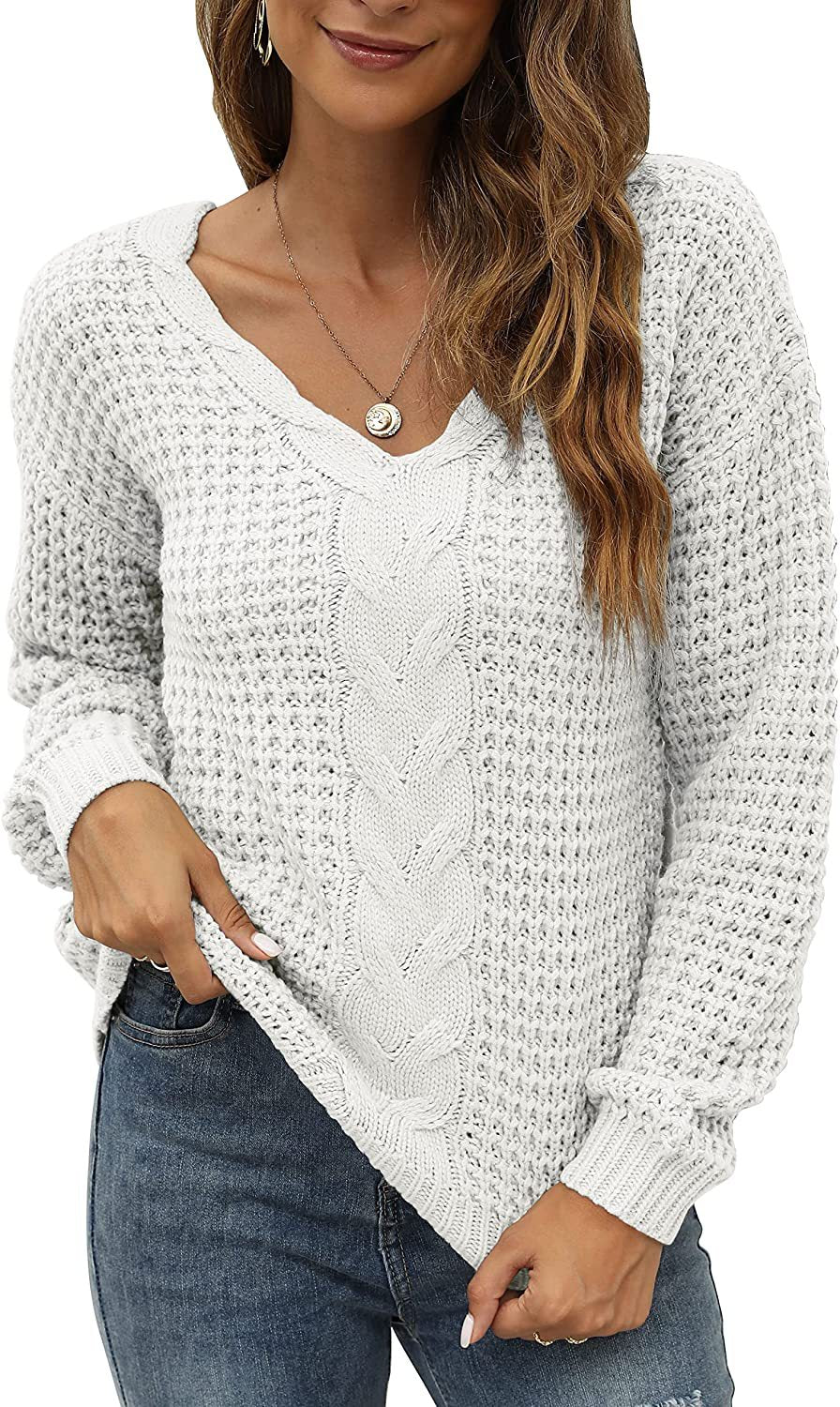 Damen-Langarmpullover, V-Ausschnitt, Acryl, Lochblumenmuster-1