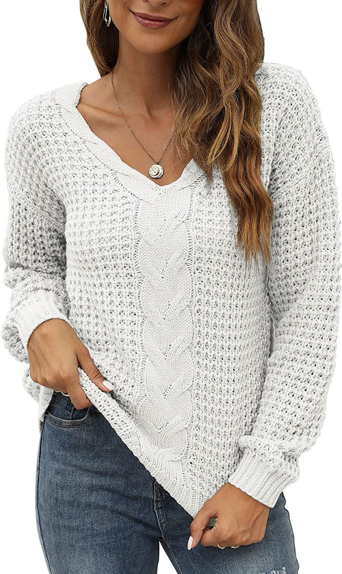 Damen-Langarmpullover, V-Ausschnitt, Acryl, Lochblumenmuster-1