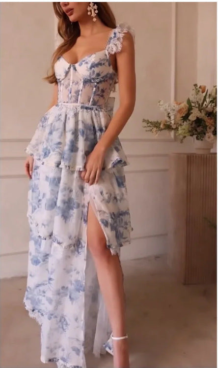 Damen Ärmelloses Kleid mit Schlitz V-Ausschnitt A-Linien Design-1