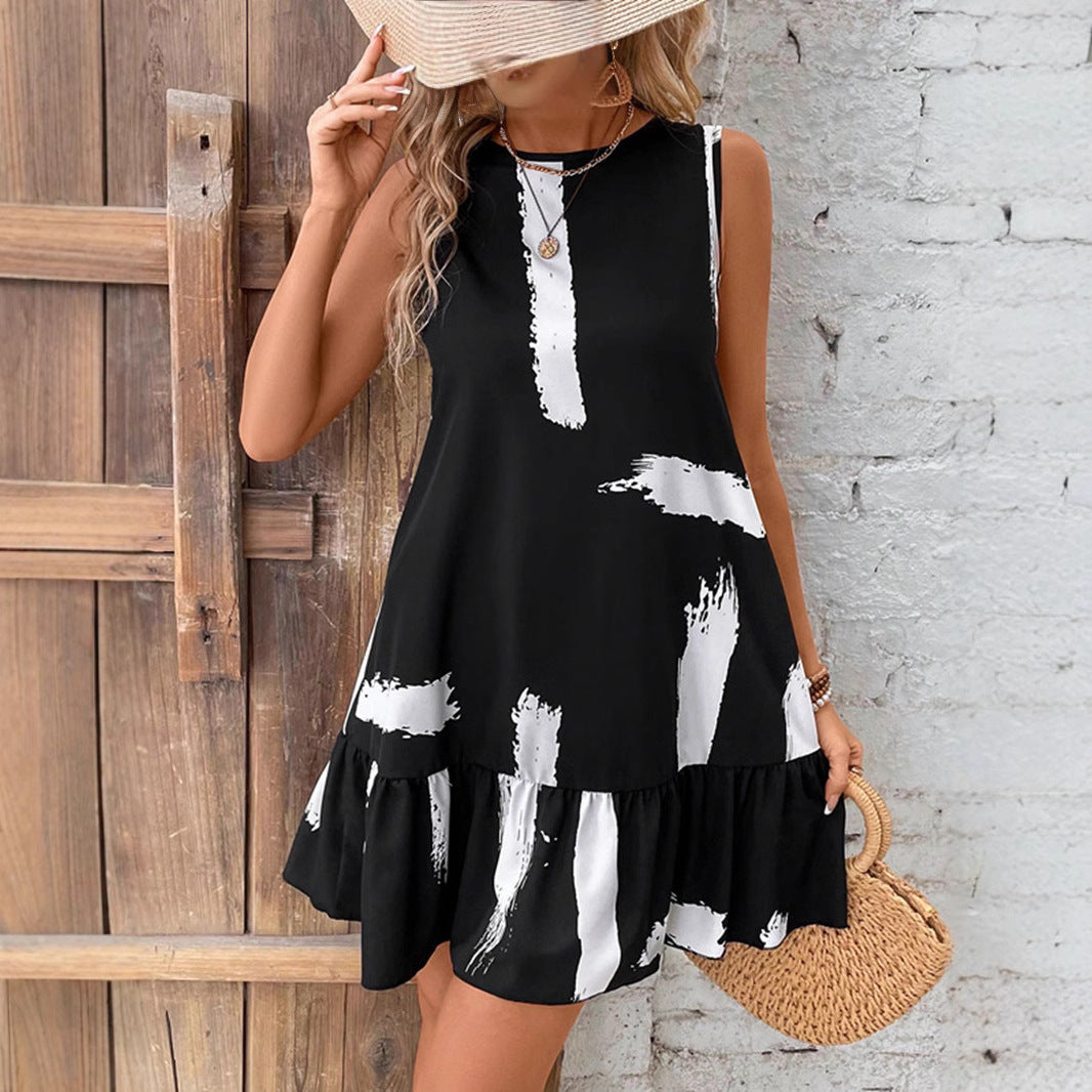 Damen-Midi-Kleid, mit Volant gestreiftes Design, für Sommer-6